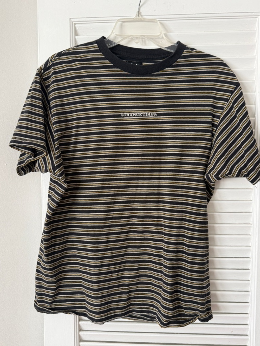 Cotton On ‘Strange Times’ black and yellow striped t-shirt Size M
